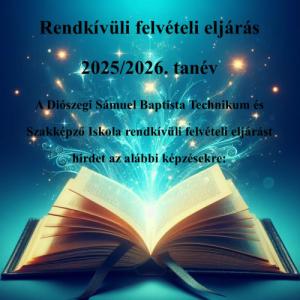 Rendkívüli felvételi eljárás 2025/2026. tanév
