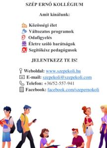 Szép Ernő Kollégium az iskolánk ajánlásával!