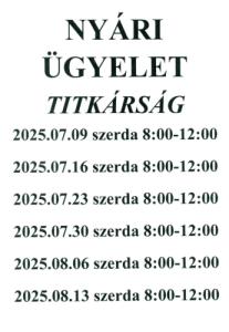 Nyári Ügyeleti Rend