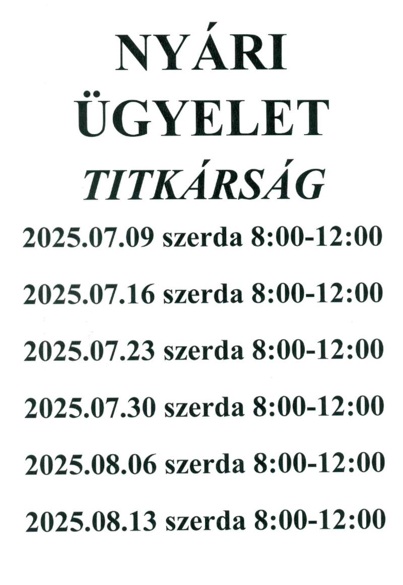 Nyári Ügyeleti Rend