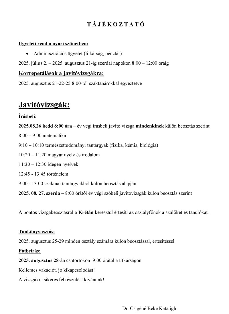 TÁJÉKOZTATÓ 2025