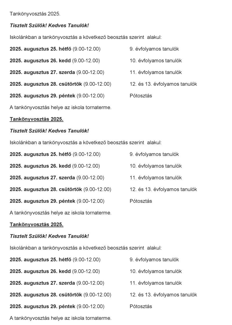 Tankönyvosztás 2025