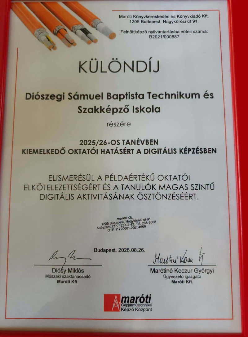 Ismét rangos szakmai elismerésben részesült a Diószegi!